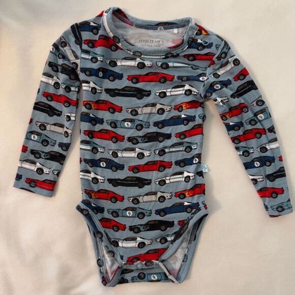 Posh Peanut Race Cars Bamboo Long Sleeves Bodysuit 0-3 Months Excellent - Picture 10 of 12